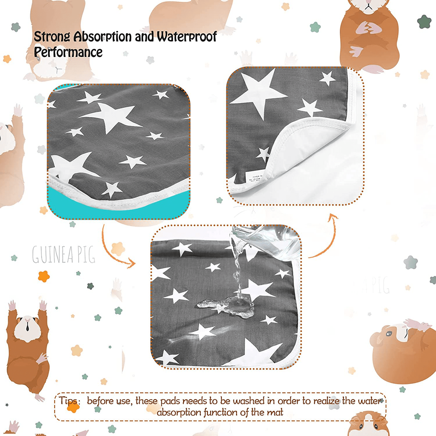 8 Pieces Guinea Pig Cage Liners Guinea Pig Bedding Highly Absorbent Washable and Reusable Small Animal Pee Pads Bedding Pet Training Pads for Small Animals Hamsters Bunnies, 12 X 12 Inch Animals & Pet Supplies > Pet Supplies > Small Animal Supplies > Small Animal Bedding Nuanchu   