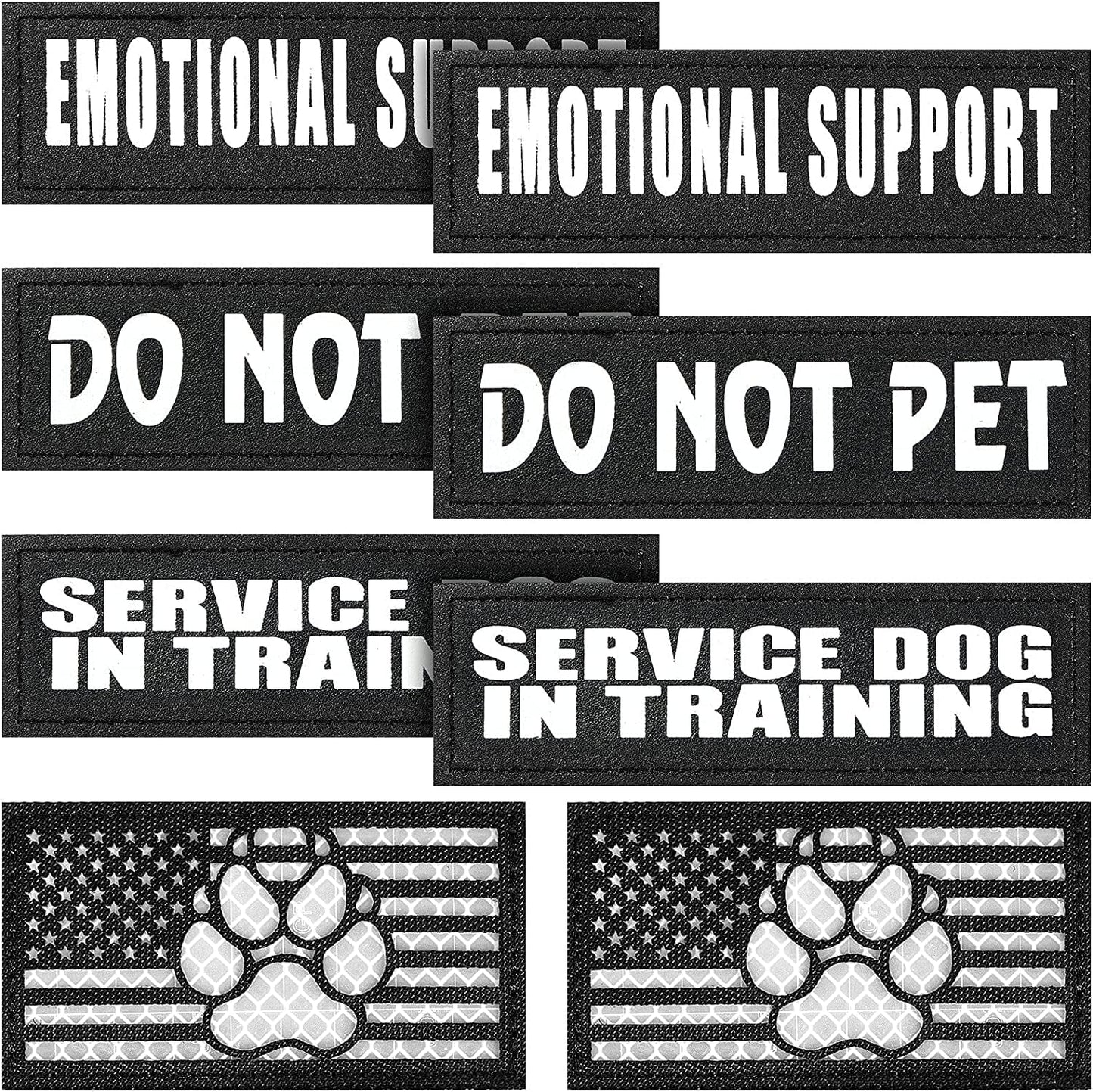 8 Pieces Service Dog Patches Dog Harness Do Not PET and in Training Dog Patches Reflective Removable Tactical Dog Vest Patches with Printed Dog Paw(Classic Patterns,3 X 1.2 Inch) Animals & Pet Supplies > Pet Supplies > Dog Supplies > Dog Apparel Weewooday Simple Patterns 4.3 x 1.6 Inch 