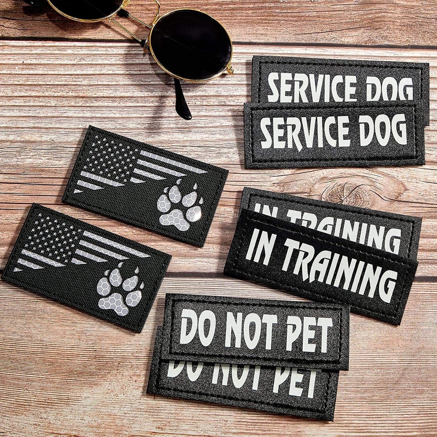 8 Pieces Service Dog Patches Dog Harness Do Not PET and in Training Dog Patches Reflective Removable Tactical Dog Vest Patches with Printed Dog Paw(Classic Patterns,3 X 1.2 Inch) Animals & Pet Supplies > Pet Supplies > Dog Supplies > Dog Apparel Weewooday   