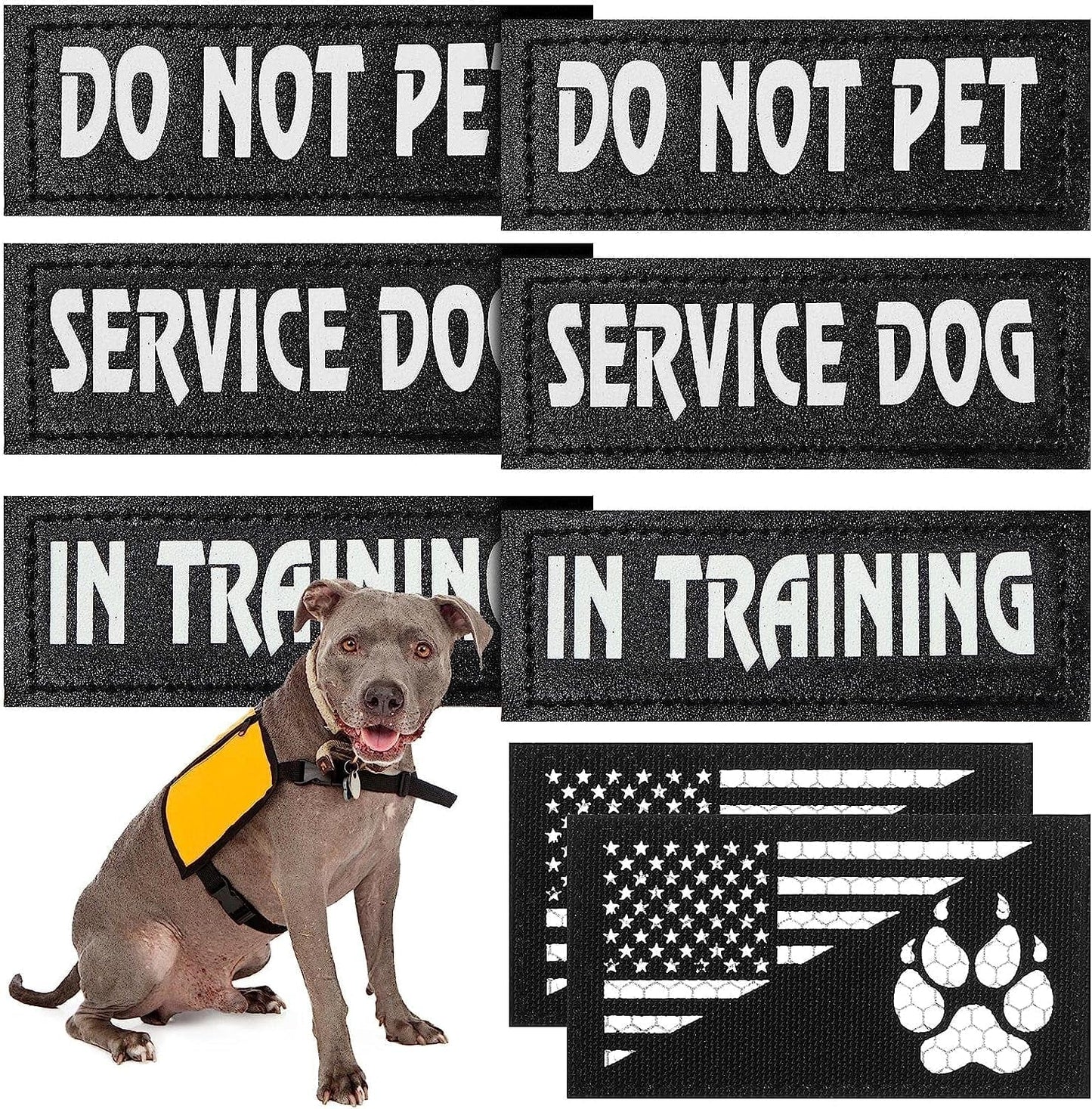 8 Pieces Service Dog Patches Dog Harness Do Not PET and in Training Dog Patches Reflective Removable Tactical Dog Vest Patches with Printed Dog Paw(Classic Patterns,3 X 1.2 Inch) Animals & Pet Supplies > Pet Supplies > Dog Supplies > Dog Apparel Weewooday Classic Patterns 4.3 x 1.6 Inch 