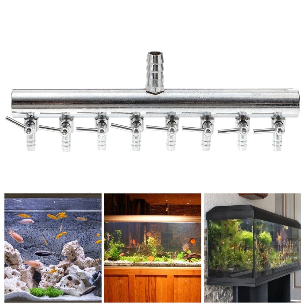 8 Ways 8 to 4MM Aquarium Outlet Inline Air Pump Flow Lever Control Manifold Splitter Switch Tap Oxygen Tube Distributor Silver Animals & Pet Supplies > Pet Supplies > Fish Supplies > Aquarium & Pond Tubing FRCOLOR   