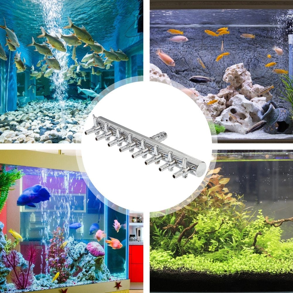 8 Ways 8 to 4MM Aquarium Outlet Inline Air Pump Flow Lever Control Manifold Splitter Switch Tap Oxygen Tube Distributor Silver Animals & Pet Supplies > Pet Supplies > Fish Supplies > Aquarium & Pond Tubing FRCOLOR   