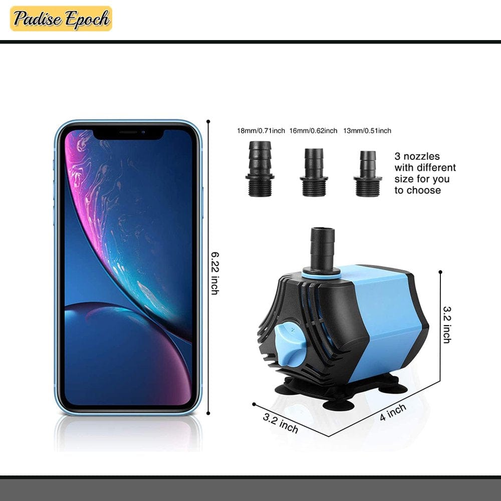 800GPH Submersible Water Pump(3000L/H,60W), Ultra Quiet Submersible Pump, Fountain Pump-10Ft High Lift, 6.6Ft Power Cord, 3 Nozzles for Fish Tank, Pond, Aquarium, Statuary, Hydroponics Animals & Pet Supplies > Pet Supplies > Fish Supplies > Aquarium & Pond Tubing KOL PET   