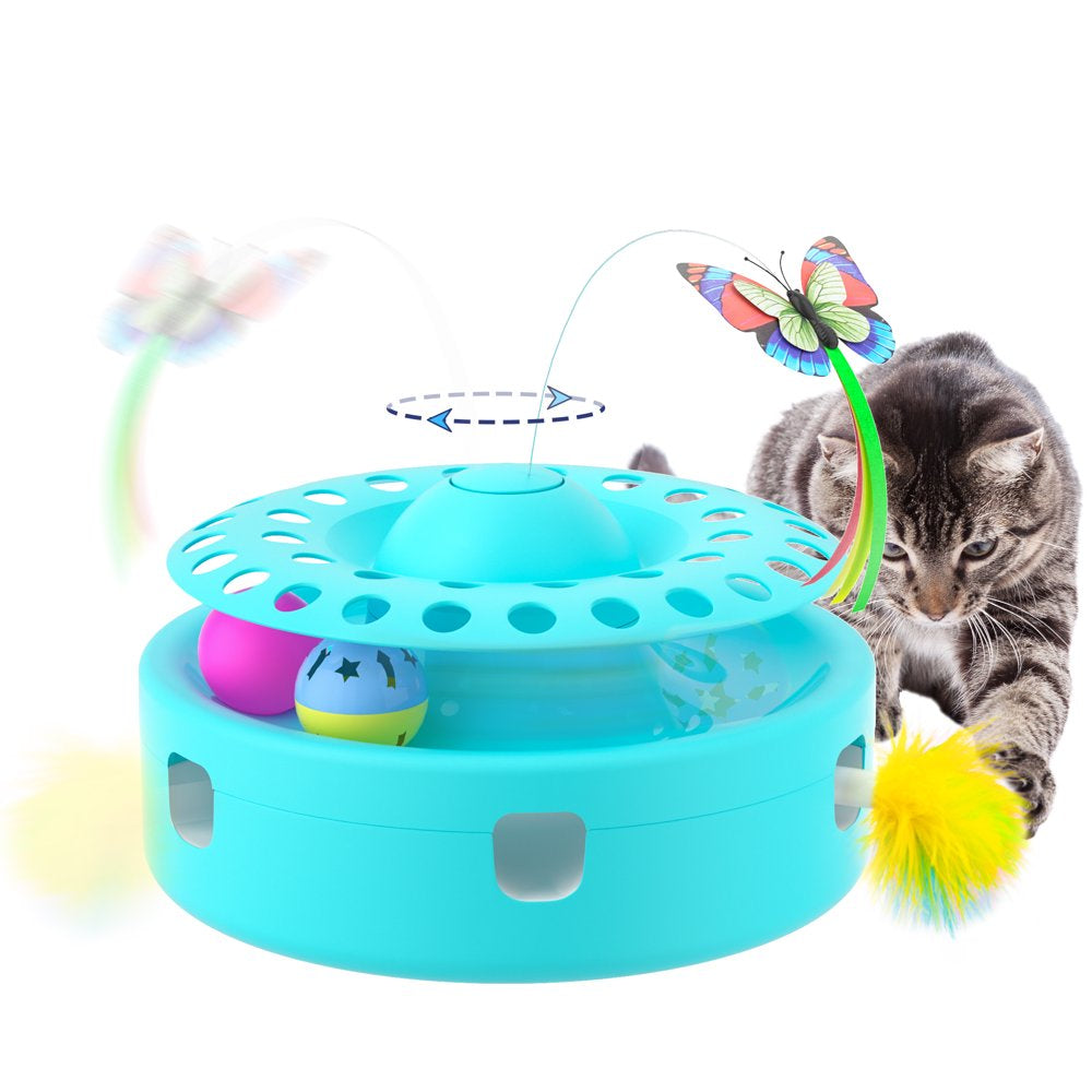 Lexvss 3-In-1 Interactive Cat Toys, Automatic Electronic Rotating Butterfly and Ambush Interactive Feather, 2 Ball Exercise Kitten Indoor Toy Teaser Animals & Pet Supplies > Pet Supplies > Cat Supplies > Cat Toys Lexvss Blue  