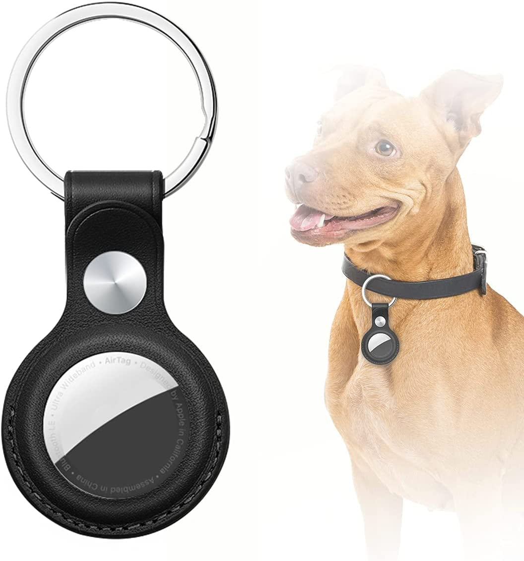 Aicase Case for Airtag with Keychain Ring, Protective Leather Holder Tracker Cover with Keyring Compatible with Apple New Air Tag 2021 for Pets, Keys, Luggage, Backpacks Electronics > GPS Accessories > GPS Cases AICase Black  