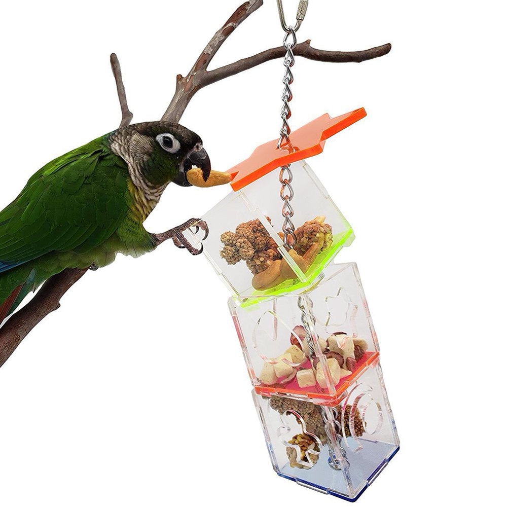 OTVIAP Bird Hanging Food Holder,Multilayer Bird Parrot Forage Box Hanging Treat Foraging Toy Transparent Acrylic Food Holder Animals & Pet Supplies > Pet Supplies > Bird Supplies > Bird Toys FAGINEY   