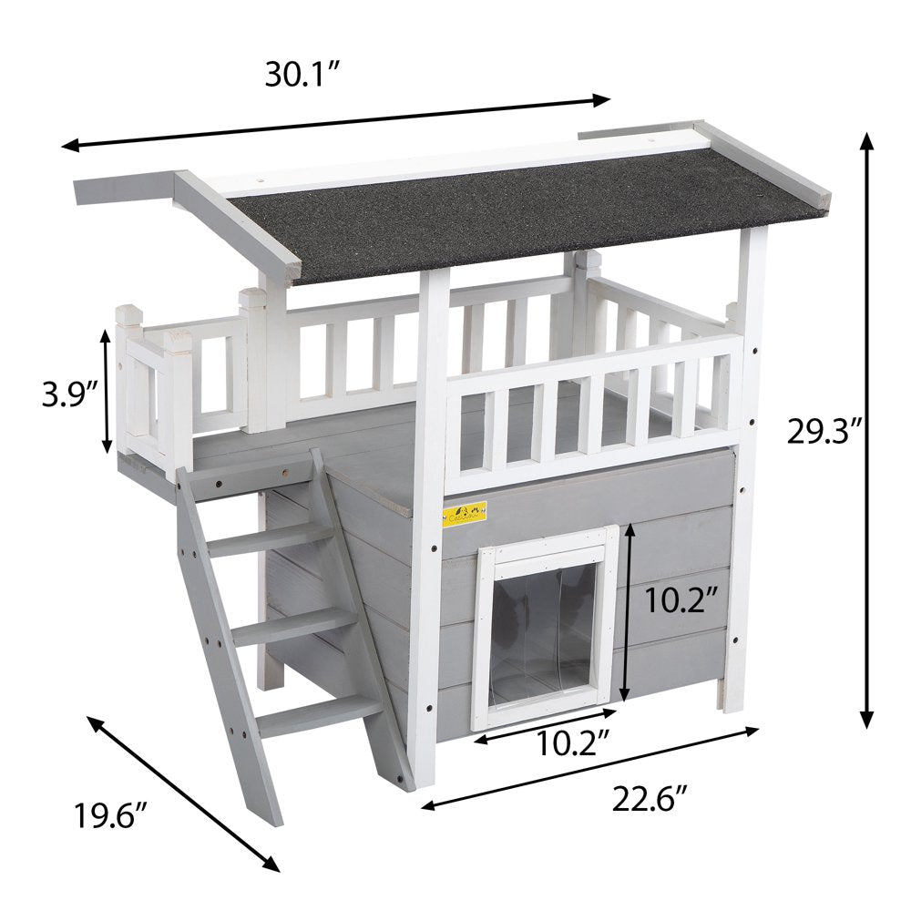 Coziwow Wooden Cat Dog House Outdoor with Shelter Balcony, Gray Animals & Pet Supplies > Pet Supplies > Dog Supplies > Dog Houses Jaxpety   