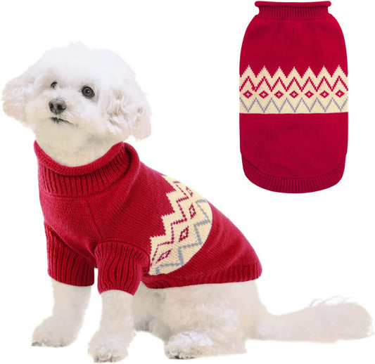 Queenmore Warm Dog Sweater, Soft Pet Knitwear, Knitted Pullover, Vlentines Day Gifts Winter Pet Clothes for Small Medium Dogs Cats Animals & Pet Supplies > Pet Supplies > Dog Supplies > Dog Apparel Queenmore Red Small 