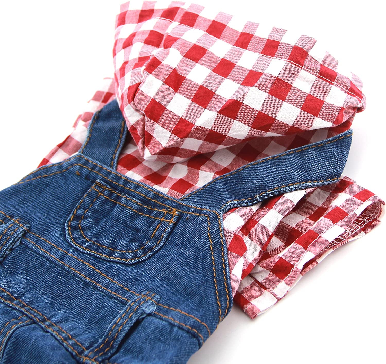 PETCARE Pet Dog Denim Jumpsuit Plaid Hoodies Puppy Overalls Doggy Jeans Jacket Clothes for Small Dogs Cats Chihuahua Yorkie Spring Summer Costume Outfit