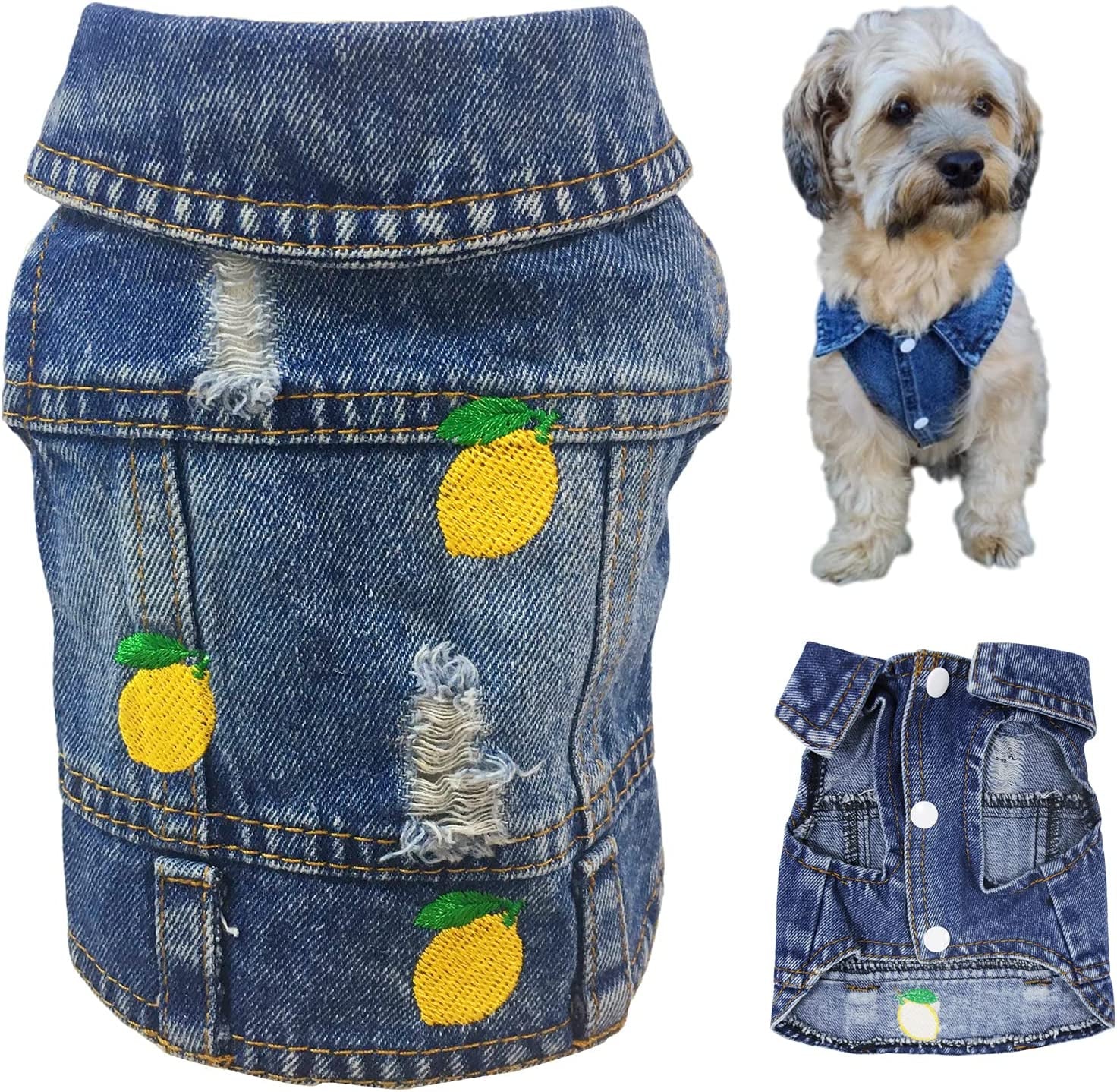 ARTWIND Pet Clothes Dog Jeans Jacket Cool Blue Denim Coat Small Medium Dogs Lapel Vests Classic Hoodies Puppy Blue Vintage Washed Clothes Animals & Pet Supplies > Pet Supplies > Dog Supplies > Dog Apparel ARTWIND Lemon Medium 