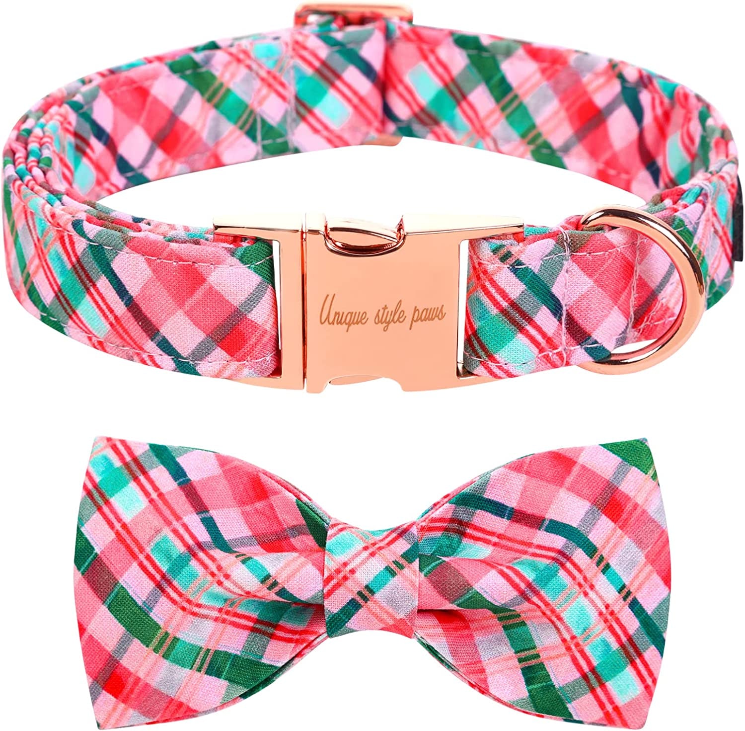 Unique Style Paws Dog Collar Bow Tie Collar Adjustable Collars for Dogs and Cats Small Medium Large Animals & Pet Supplies > Pet Supplies > Dog Supplies > Dog Apparel Unique style paws Pink Grid X-Large (Pack of 1) 