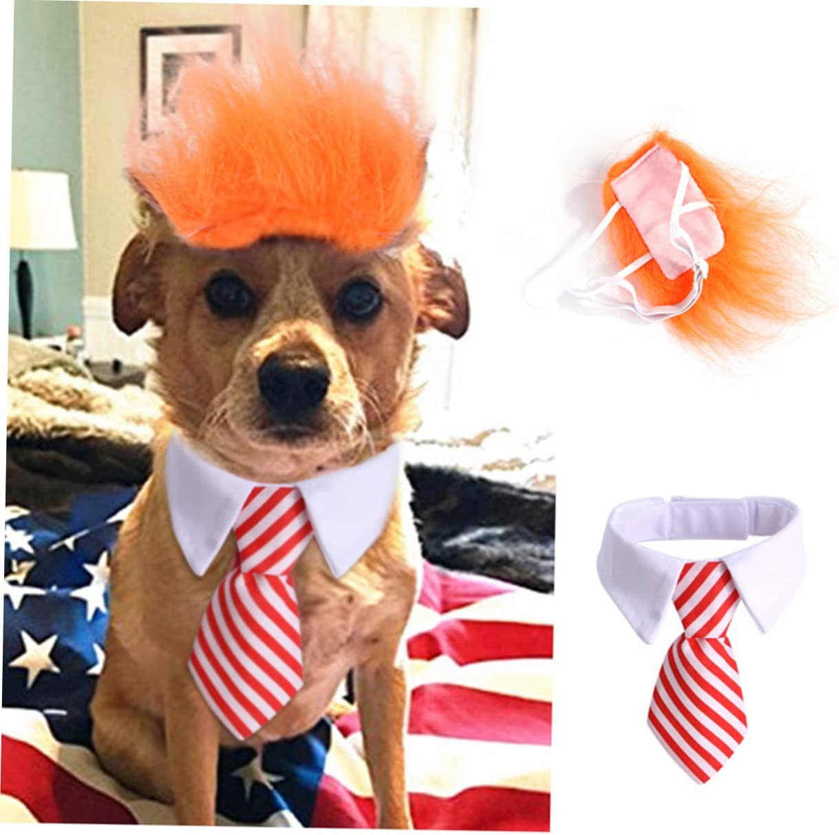 Hohopeti 1 Set Wig Bow Tie Winter Decor Winter Set Clothing Set Halloween Pet Collar Photography Prop Doggy Neckties Dog Tie Decor Festival Pet Supply Pet Halloween Wig Props the Dog Animals & Pet Supplies > Pet Supplies > Dog Supplies > Dog Apparel Hohopeti   