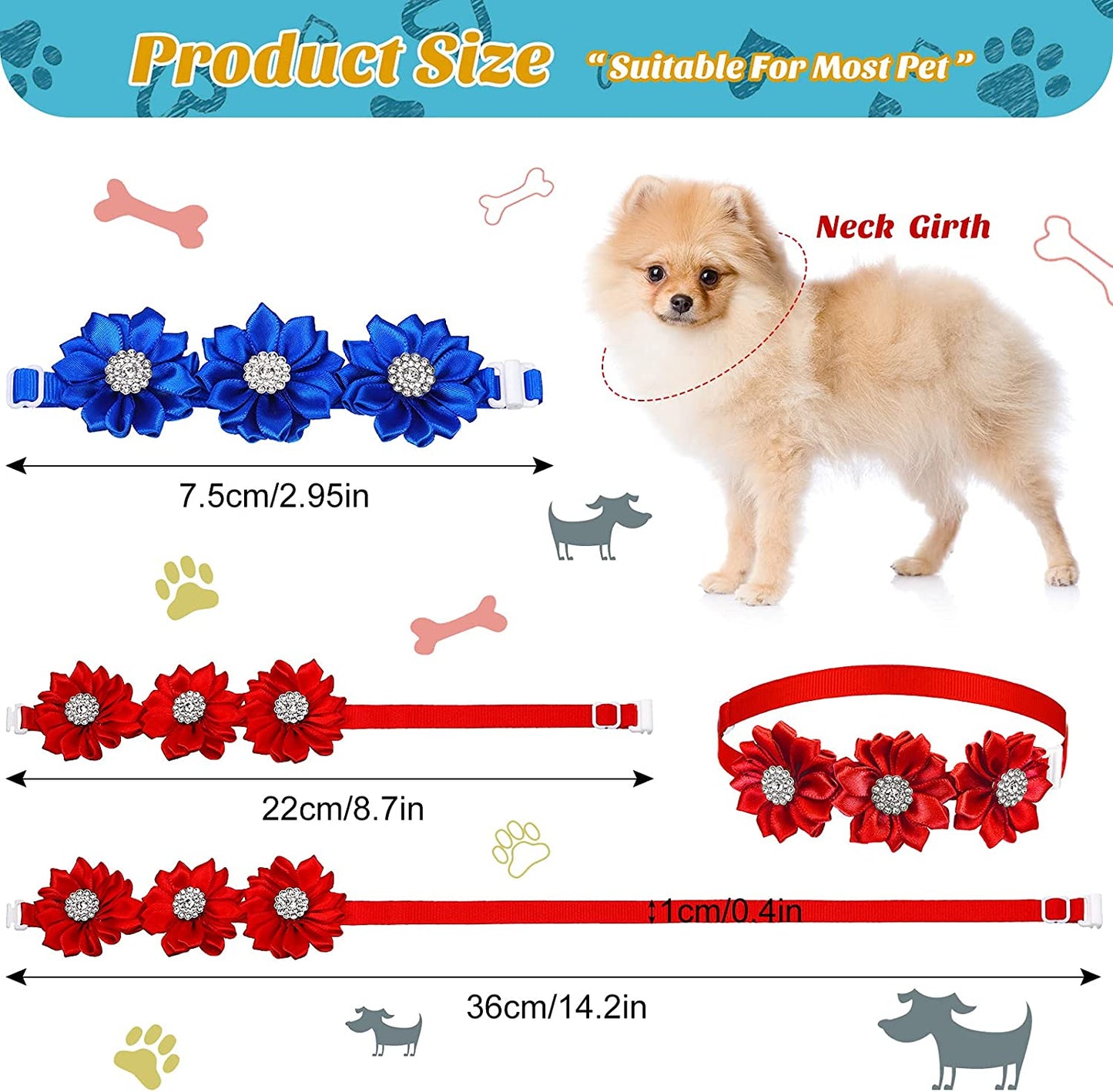 40 Pieces Dog Bow Tie Dog Flower Collar Diamond Dog Collar Flowers with Adjustable Collar Pet Flower Bow Tie Artificial Diamond Crystal Christmas Dog Accessory for Pet Dog Cat Party Wedding Summer Animals & Pet Supplies > Pet Supplies > Dog Supplies > Dog Apparel Dreaflet   