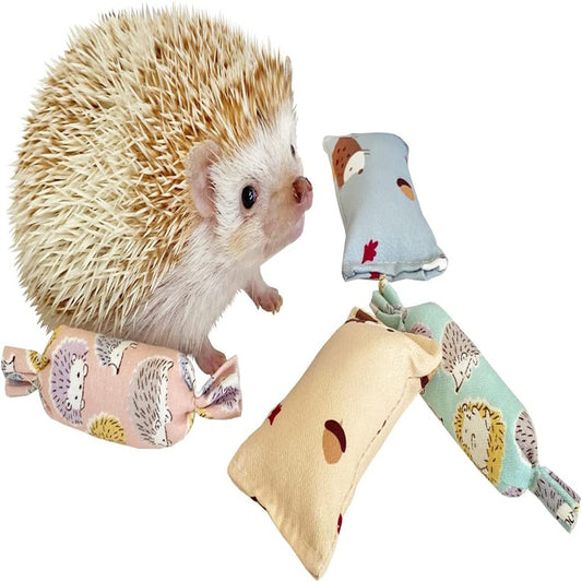 Handmade 4 Pcs Hedgehog Mini Pillows Small Animal Toys Habitat Decor Cage Accessories Hedgehog Supplies Photo Props Toy for Ferret ,Rabbit,Bird,Parrot,Mouse,Chinchilla, Rat,Gerbil,Dwarf .