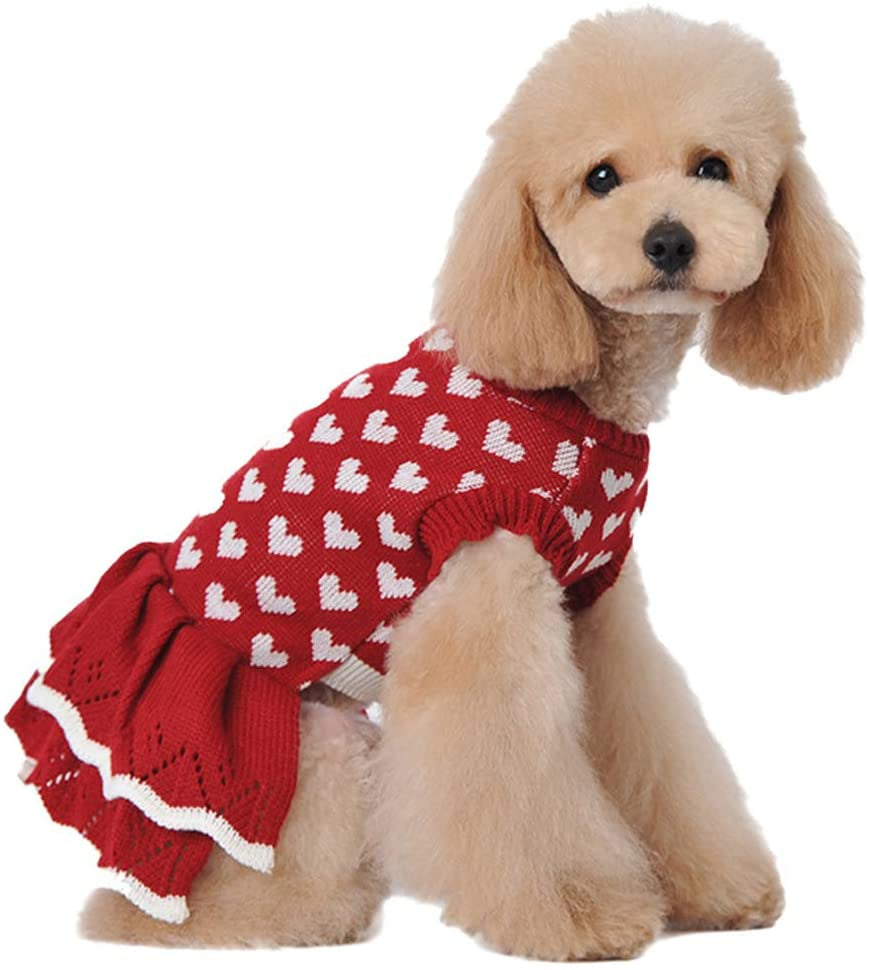 Dofyou Small Dog Sweater Dress Pet Sweaters Knitwear Girl Red Winter Warm Dog Princess Dress (L) Animals & Pet Supplies > Pet Supplies > Dog Supplies > Dog Apparel Dofyou   