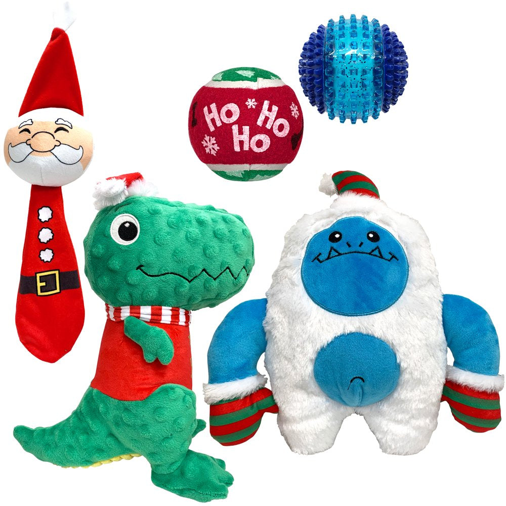 Vibrant Life Santa'S Spoiled Dog Toy 5-Piece Gift Set for Christmas, Five Fetch & Squeak Dog Toys - Blue Animals & Pet Supplies > Pet Supplies > Dog Supplies > Dog Toys Little Gifts Inc.   