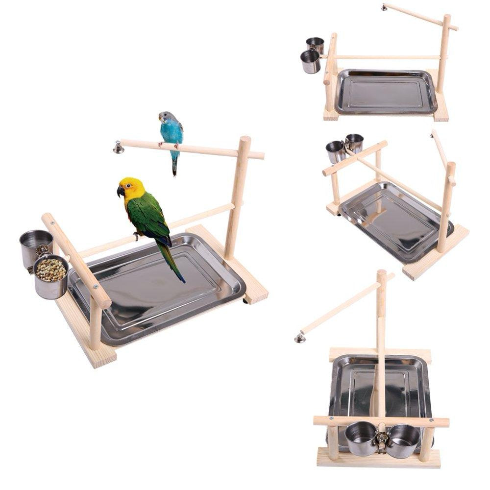 QBLEEV Parrots Playstand Bird Playground Wood Perch Gym Stand Playpen Ladder with Toys Exercise Playgym for Conure Lovebirds Animals & Pet Supplies > Pet Supplies > Bird Supplies > Bird Gyms & Playstands QBLEEV bird train stand：14.6 x 10 x 2"  