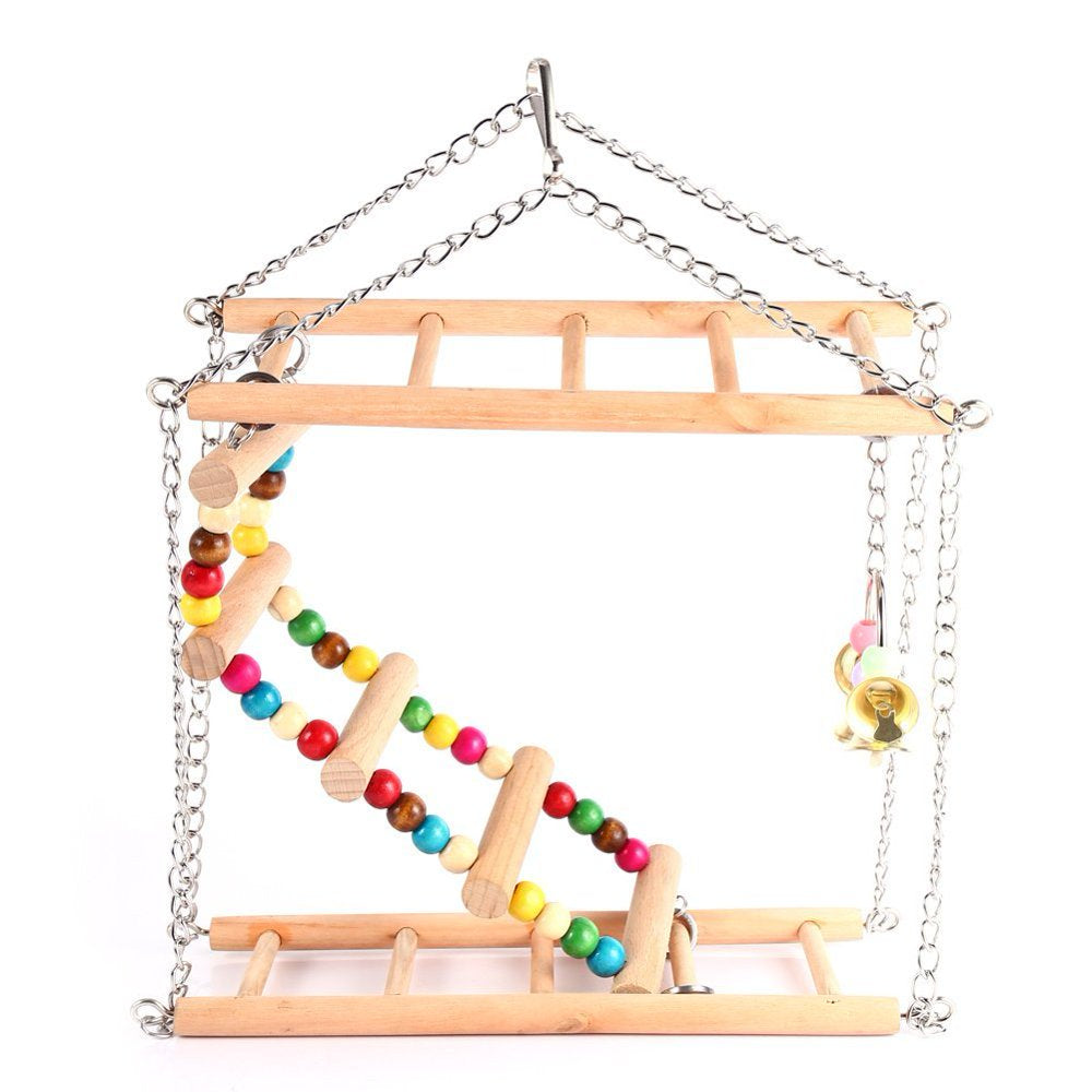 Pet Hanging Ladder Wooden Suspension Bridge Steps Stairs Climbing Swing Double-Layer Toys for Bird Parakeet Hamster Budgie Cockatiel Parrot Hammock Cage Toy Animals & Pet Supplies > Pet Supplies > Bird Supplies > Bird Toys FAGINEY   