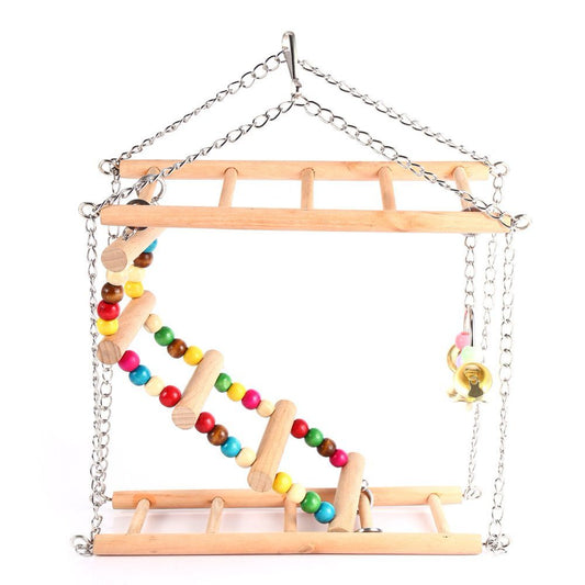 Pet Hanging Ladder Wooden Suspension Bridge Steps Stairs Climbing Swing Double-Layer Toys for Bird Parakeet Hamster Budgie Cockatiel Parrot Hammock Cage Toy Animals & Pet Supplies > Pet Supplies > Bird Supplies > Bird Toys FAGINEY   