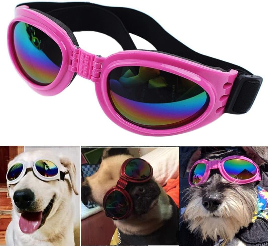 Dog Sunglasses, Adjustable Folding Eye Wear UV Protection Windproof Polarized Sunglasses with Storage Bag for Dogs (Blue) Animals & Pet Supplies > Pet Supplies > Dog Supplies > Dog Apparel CIAWASEI Pink  