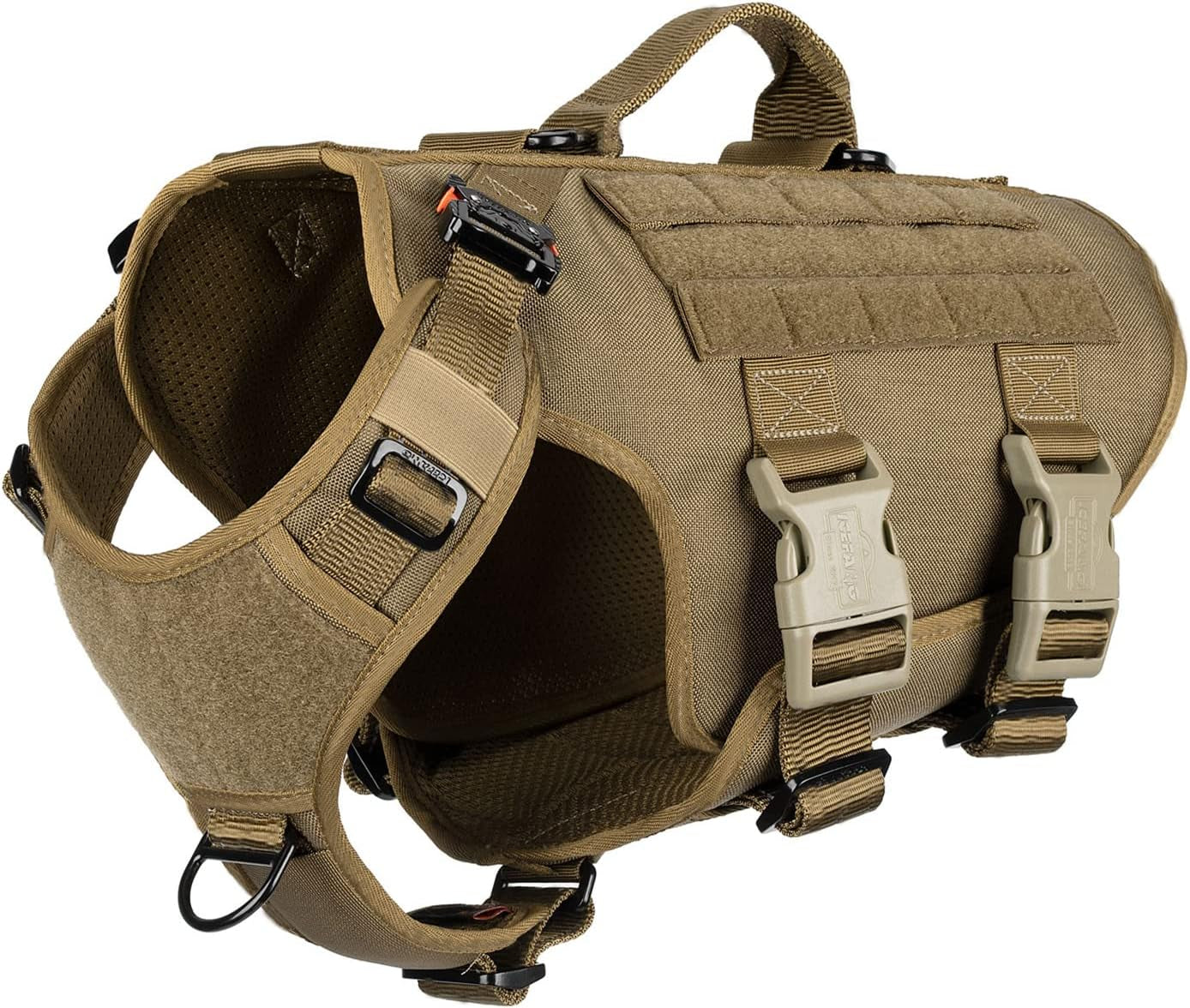 ICEFANG Tactical Dog Operation Harness with 6X Buckle,Dog Molle Vest with Handle,3/4 Body Coverage,Hook and Loop Panel for ID Patch,No Pulling Front Clip (L (28"-35" Girth), Coyote Brown) Animals & Pet Supplies > Pet Supplies > Dog Supplies > Dog Apparel frostwolf Coyote Brown Medium (Pack of 1) 