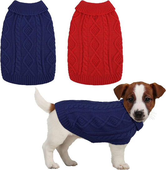 Pedgot 2 Pieces Dog Sweater Turtleneck Knitted Dog Sweater Dog Jumper Coat Warm Pet Winter Clothes Classic Cable Knit Sweater for Dogs Cats in Cold Season (Red, Blue, M) Animals & Pet Supplies > Pet Supplies > Dog Supplies > Dog Apparel Pedgot Red, Blue Medium 