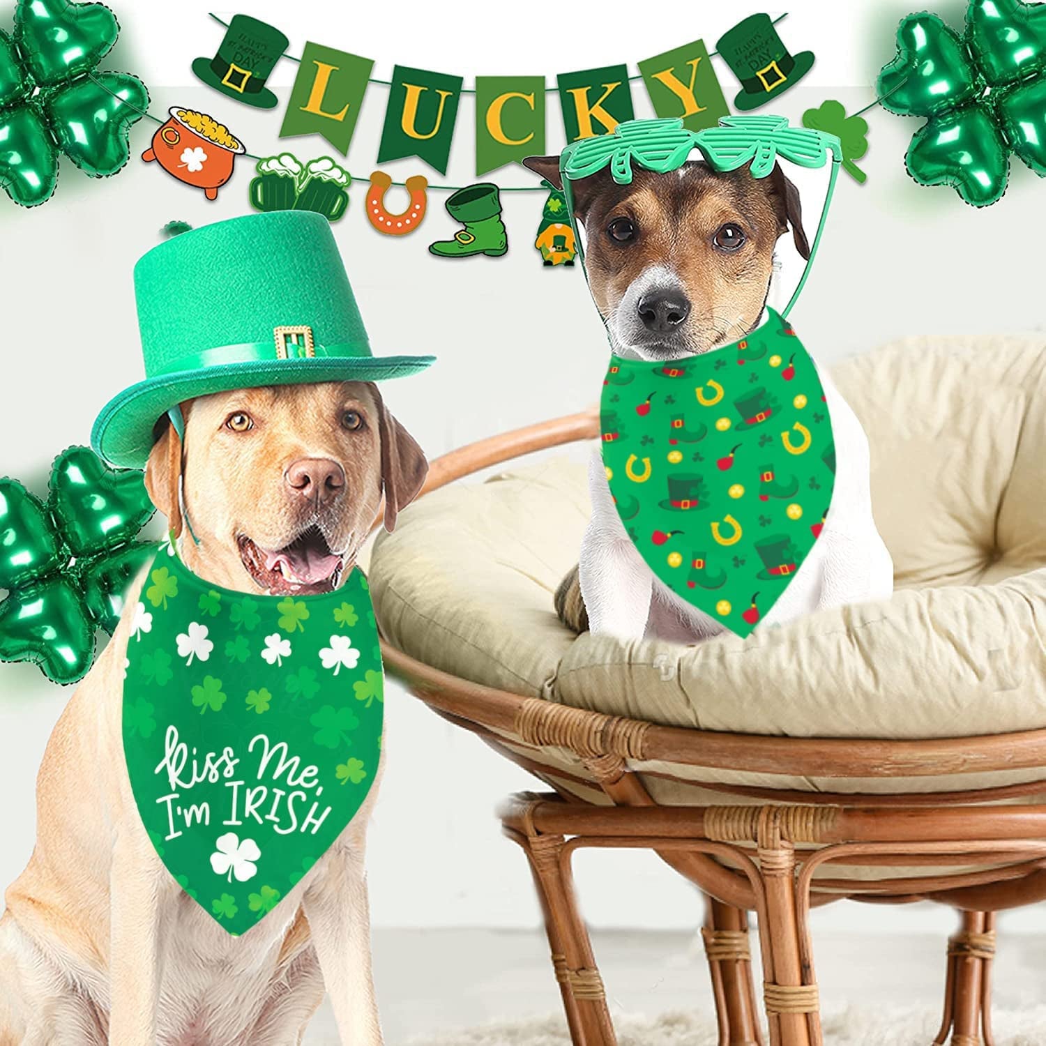 St Patricks Day Dog Bandana Puppy Scarf, 2 Pcs Shamrocks Kiss Me Irish Triangle Reversible Pet Scarf Holiday Party Dog Costume for Small Medium Large Dogs Animals & Pet Supplies > Pet Supplies > Dog Supplies > Dog Apparel UMISKAM   