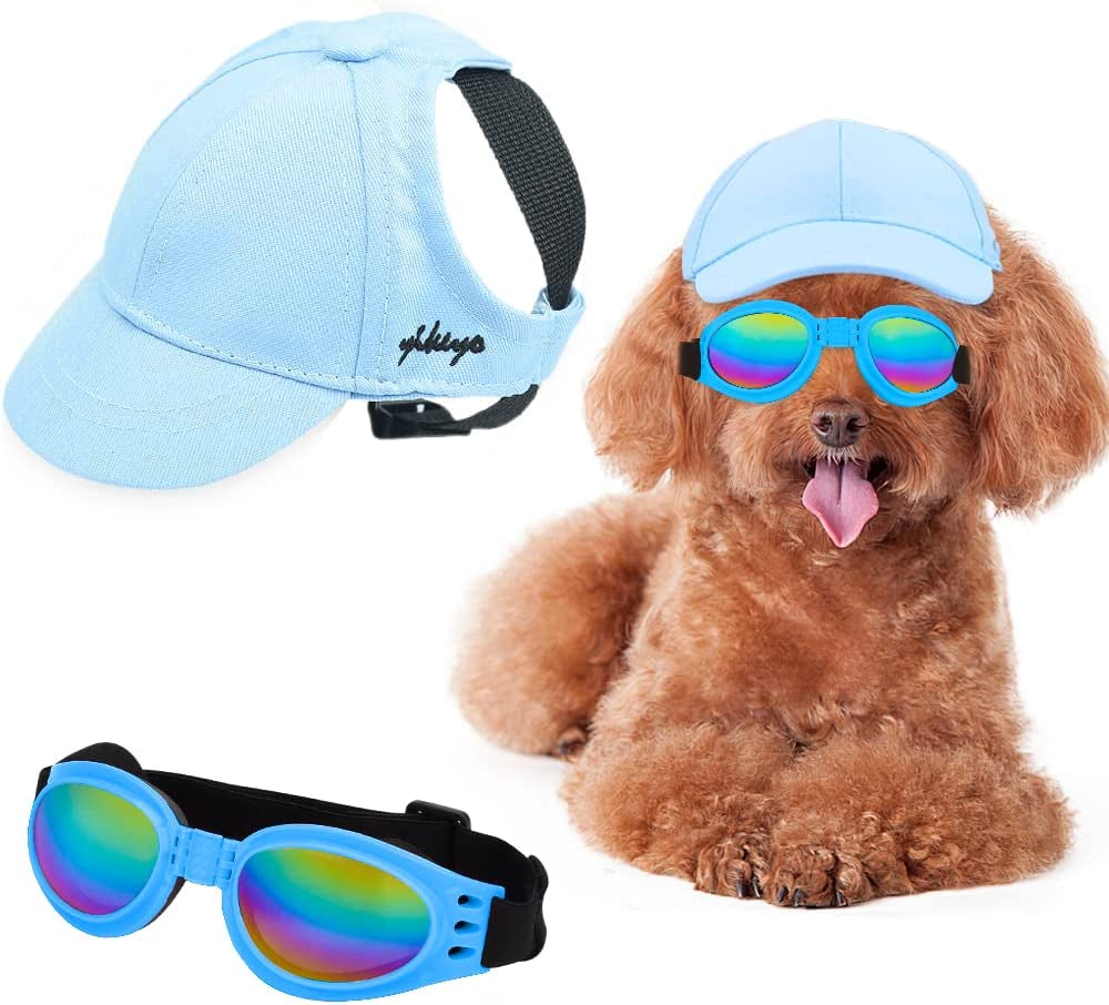 Sebaoyu Dog Hat and Sunglasses Summer Dog Baseball Cap Pet Puppy Visor Hats Sunbonnet Outfit with Ear Holes Doggy Cat Goggles for Small Medium Breed (Sky Blue, Small) Animals & Pet Supplies > Pet Supplies > Dog Supplies > Dog Apparel Sebaoyu Blue Large 