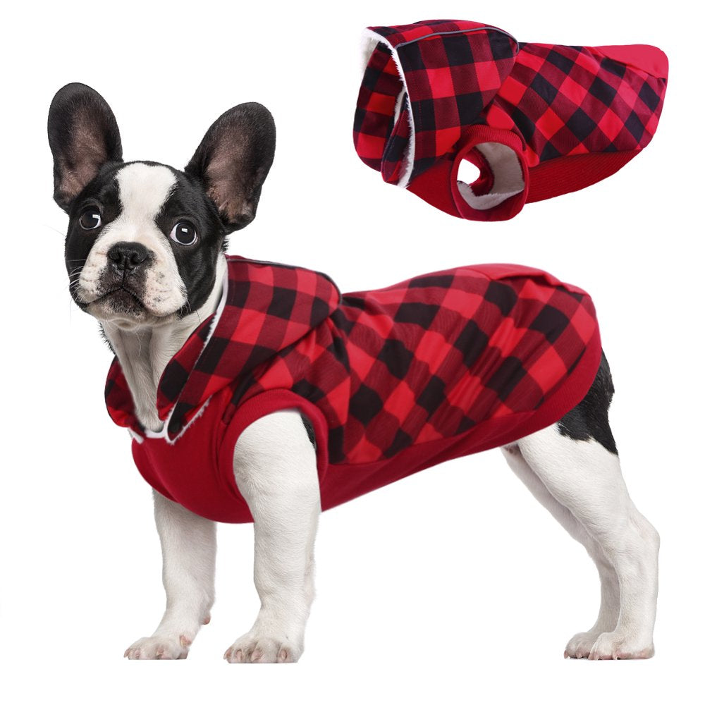 Kuoser British Style Plaid Dog Winter Coat, Windproof Cozy Cold Weather Dog Coat Fleece Lining Dog Apparel Reflective Dog Jacket Dog Vest for Small Medium Dogs with Removable Hat（Xxs-L） Animals & Pet Supplies > Pet Supplies > Dog Supplies > Dog Apparel Kuoser M  
