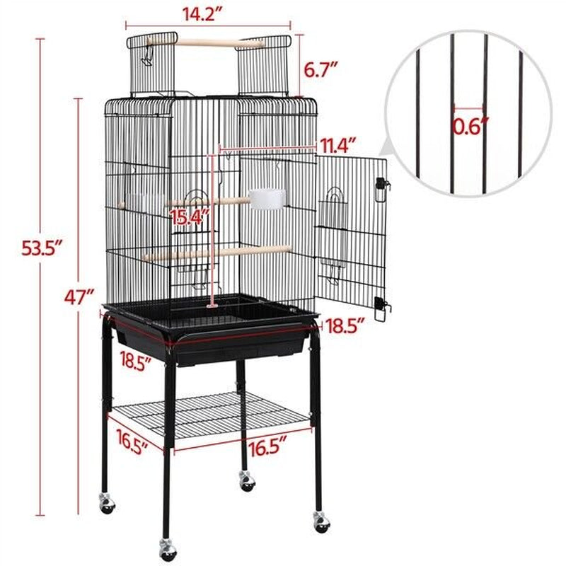 NEW 53.5" Metal Rolling Bird Cage with Play Top Stand, Black Animals & Pet Supplies > Pet Supplies > Bird Supplies > Bird Cages & Stands RVtiooy   