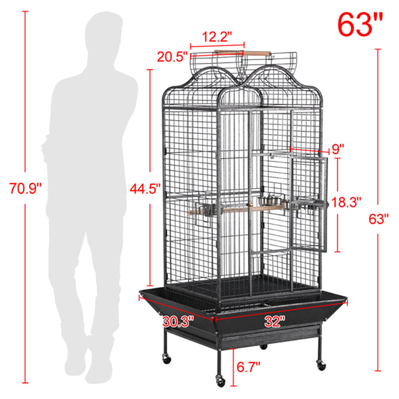 Extra Large Bird Cage with Rolling Stand, 3 Feeding Bowls and 2 Perches, Black Animals & Pet Supplies > Pet Supplies > Bird Supplies > Bird Cages & Stands Easyfashion   