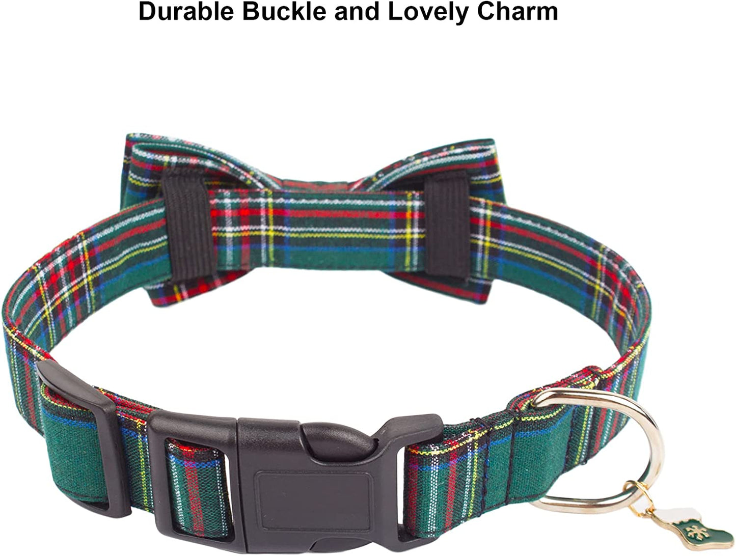 PTDECOR Christmas Dog Collar with Bow, Adjustable Christmas Plaid Dog Collars with Removable Bowtie Christmas Collars for Small Medium Large Dogs Pets (Red&Green, Small) Animals & Pet Supplies > Pet Supplies > Dog Supplies > Dog Apparel PTDECOR   