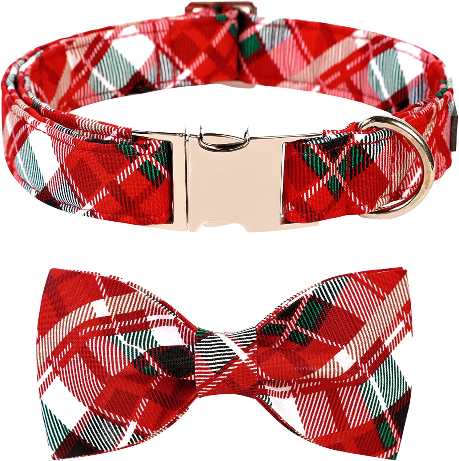Lionet Paws Christmas Dog Collar with Bowtie, Dog Bowtie Collar with Metal Buckle for Dogs, Adjustable Comfortable Dog Collar Girl Boy Gift Santa Claus, M, Neck 13.5-22 In Animals & Pet Supplies > Pet Supplies > Dog Supplies > Dog Apparel lionet paws Red&Green&White Grid Large (Pack of 1) 