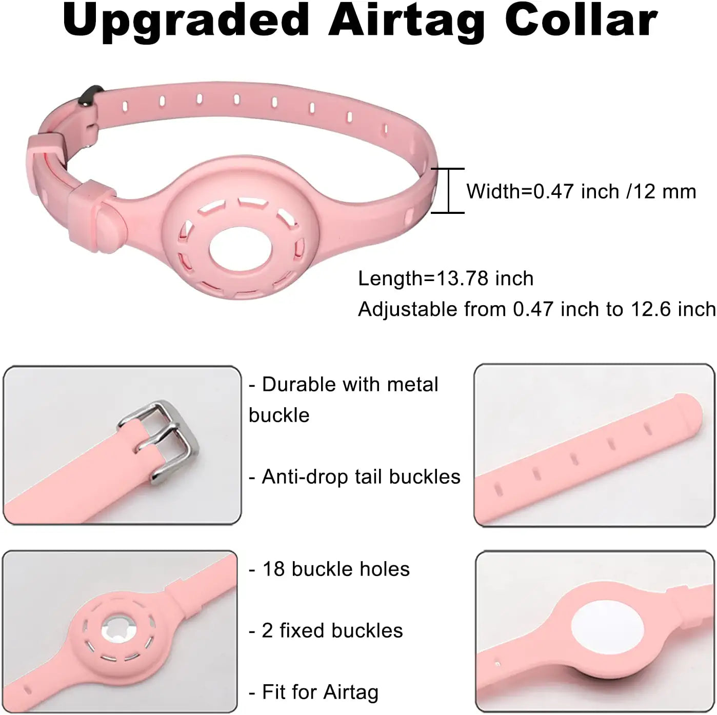 Airtag Cat Collar Airtag Dog Collar Holder with 1 HD Protective Film 4.8-12.8Inch Soft Silicone Dog Collars for Apple Airtag on Small Cats Small Dogs (Pink)