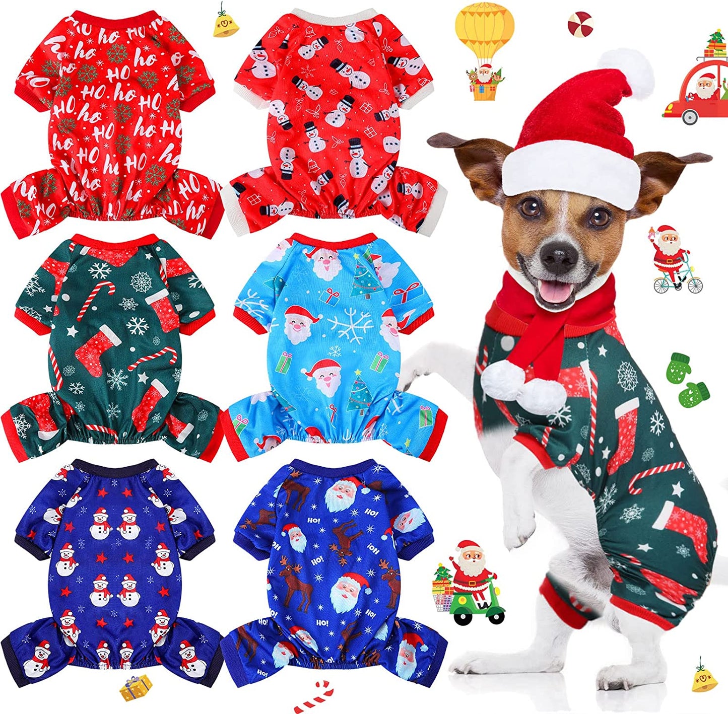 Xuniea 6 Pieces Christmas Dog Pajamas Christmas Jumpsuit Santa Snowman Christmas Tree Pet Pajamas Holiday Clothes Dog Puppy Christmas Style for Pet Puppy Dog Cat Christmas Decoration (Large) Animals & Pet Supplies > Pet Supplies > Dog Supplies > Dog Apparel Xuniea Small  