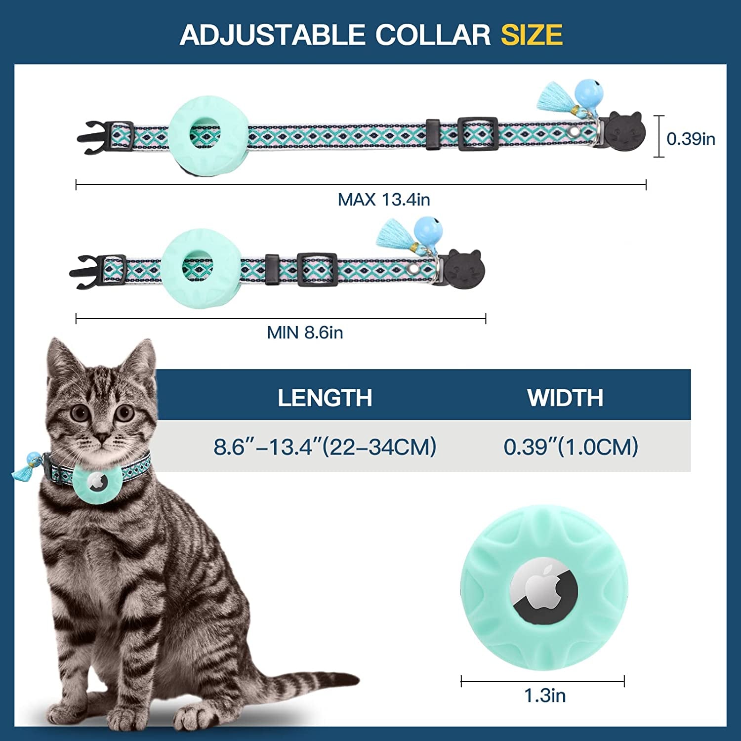 Airtag Cat Collar,Daboqed Kitten Collar Adjustable Breakaway Collar with Safety Buckle and Silicone Airtag Holder Case Compatible with Airtag Pet Collar for Female Girl Cats Male Boy Cats(Mint Green) Electronics > GPS Accessories > GPS Cases DaboQed   