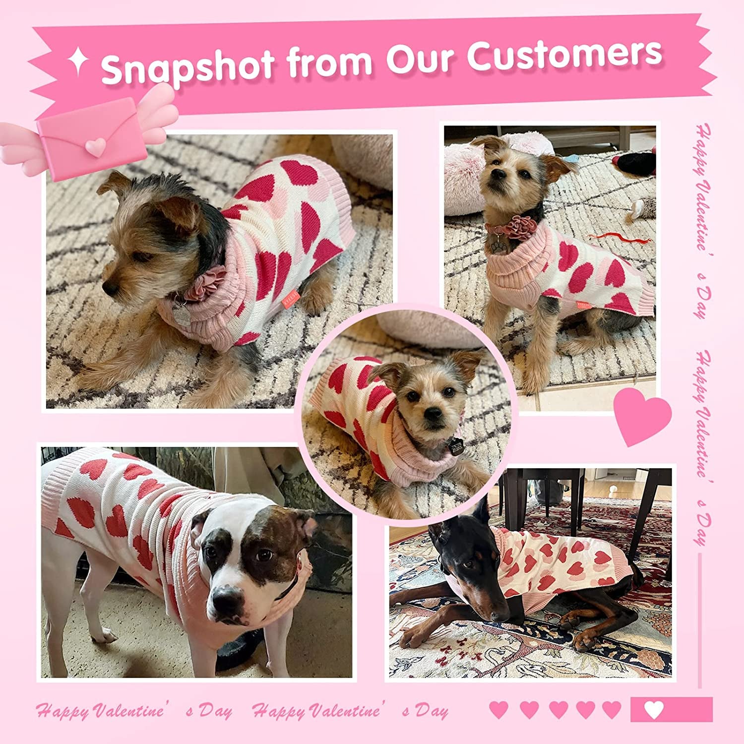 KYEESE Dogs Sweaters Valentines Day Small Dog Sweaters Red Heartwith Leash Hole Pet Sweater Pet Clothes,M Animals & Pet Supplies > Pet Supplies > Dog Supplies > Dog Apparel kyeese   