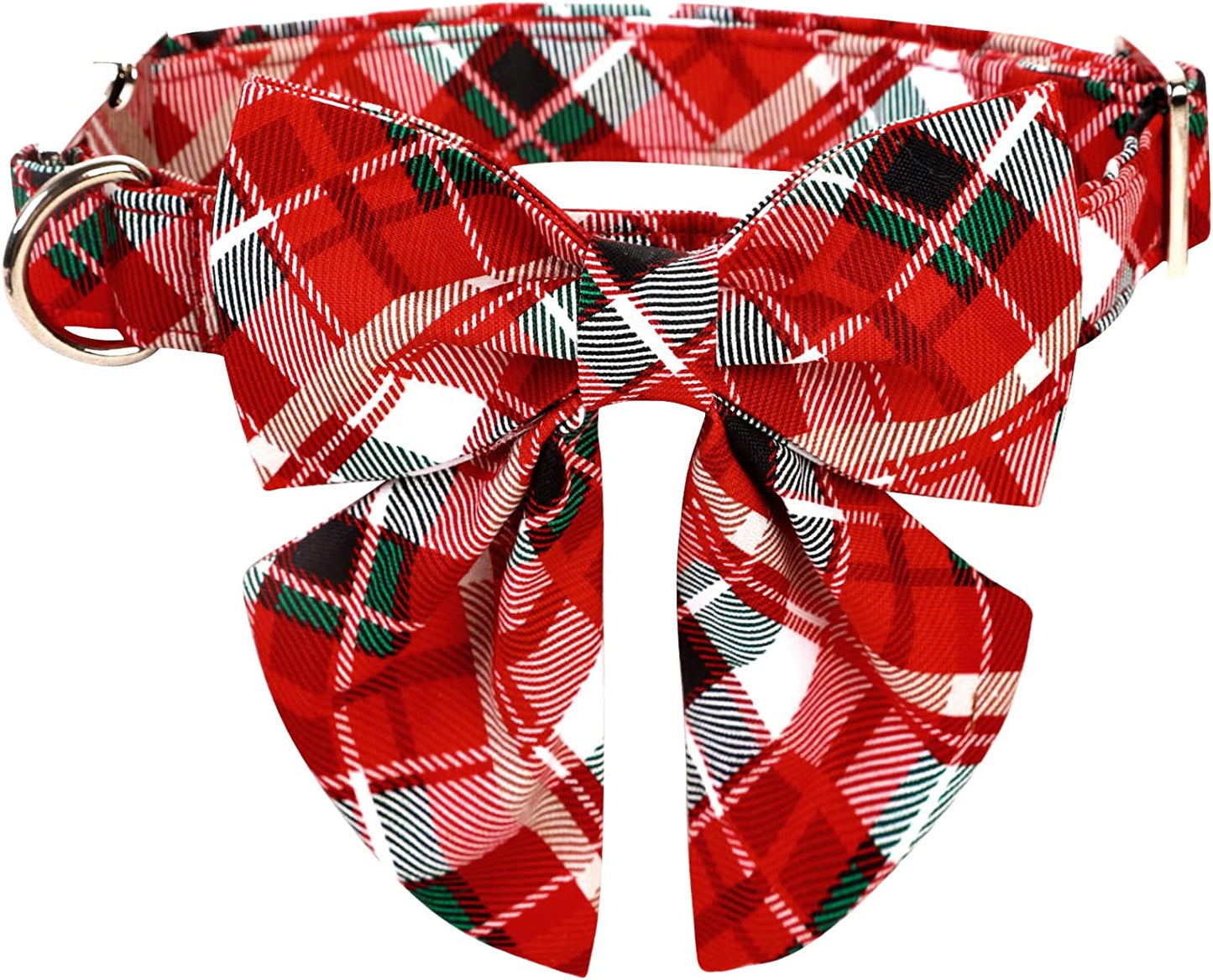 Lionet Paws Christmas Dog Collar with Bowtie, Dog Bowtie Collar with Metal Buckle for Dogs, Adjustable Comfortable Dog Collar Girl Boy Gift Santa Claus, M, Neck 13.5-22 In Animals & Pet Supplies > Pet Supplies > Dog Supplies > Dog Apparel lionet paws Red&Green&White Grid(Sailor Bow) Large (Pack of 1) 