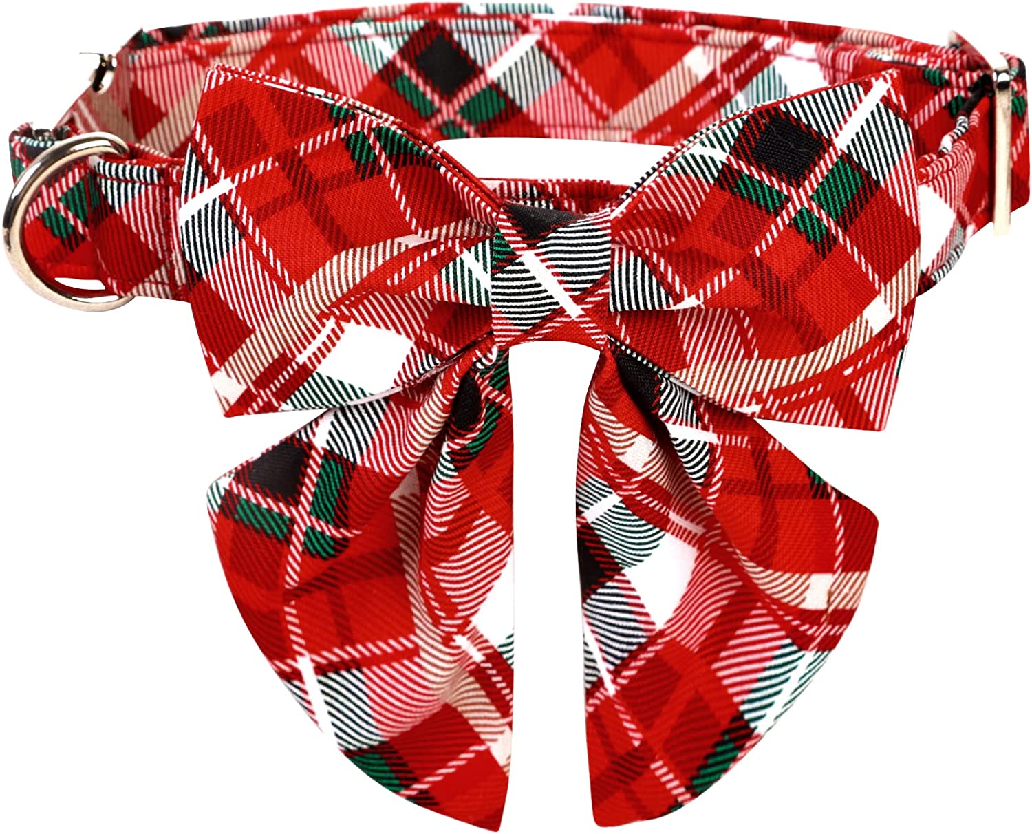 Lionet Paws Christmas Dog Collar with Bowtie, Dog Bowtie Collar with Metal Buckle for Dogs, Adjustable Comfortable Dog Collar Girl Boy Gift Santa Claus, M, Neck 13.5-22 In Animals & Pet Supplies > Pet Supplies > Dog Supplies > Dog Apparel lionet paws Red&Green&White Grid(Sailor Bow) Large (Pack of 1) 