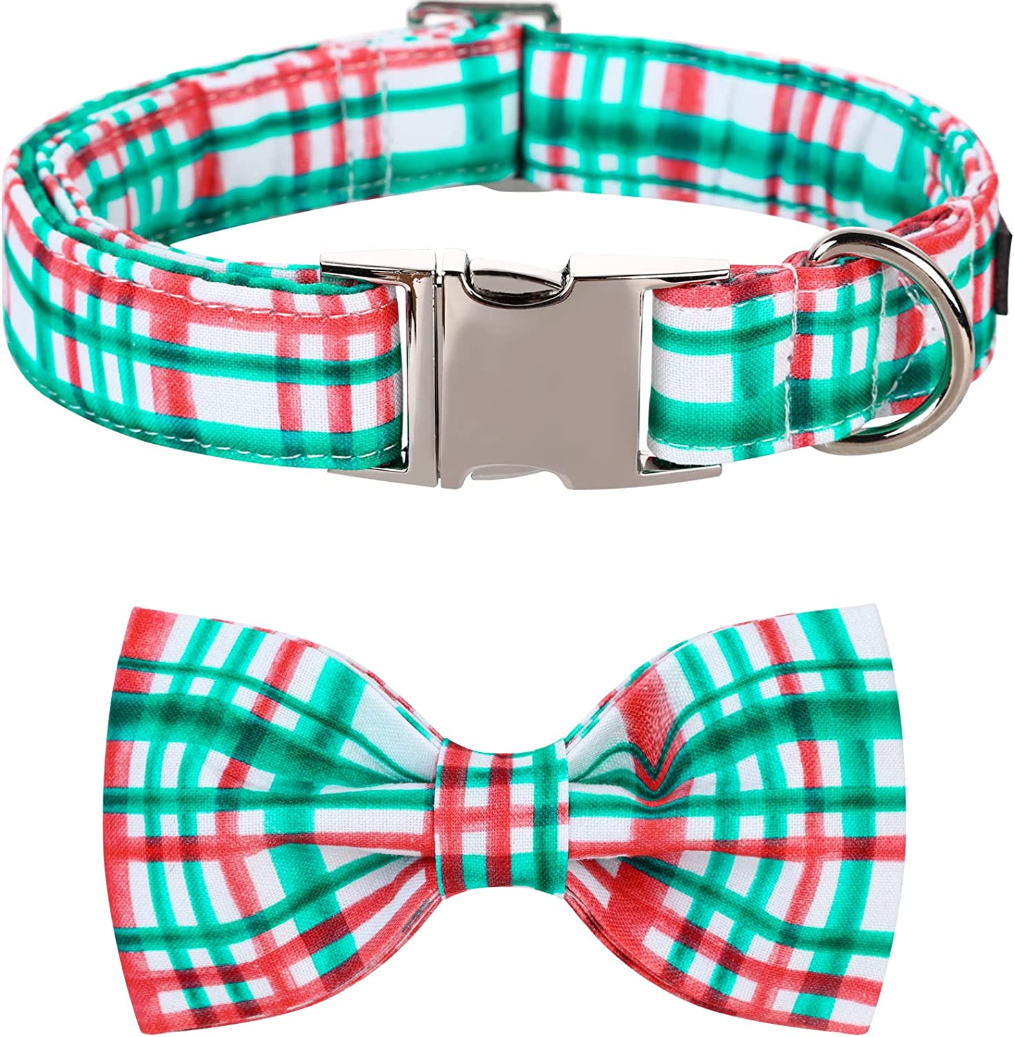 Lionet Paws Christmas Dog Collar with Bowtie, Dog Bowtie Collar with Metal Buckle for Dogs, Adjustable Comfortable Dog Collar Girl Boy Gift Santa Claus, M, Neck 13.5-22 In Animals & Pet Supplies > Pet Supplies > Dog Supplies > Dog Apparel lionet paws Red&Green Grid Large (Pack of 1) 
