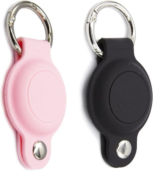 AMERSIS Case Compatible with Apple Airtag (2 Pack) Airtag Dog Collar Holder Pet Cat Loop Holder Dog Collar GPS Tracker Protective Airtag Case for Dog Collar Air Tag Silicone Cover Electronics > GPS Accessories > GPS Cases Amersis Pink & Black Round Case with Key Chain 