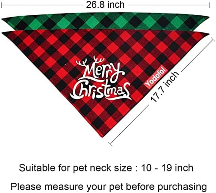 Yoochee 2 Pack Dog Christmas Bandana, Classical Buffalo Plaid Pet Bandana, Reversible Scarf Triangle Bibs Kerchief Set (2 Pack, Red&Green, Merry Chrismas Pattern) Animals & Pet Supplies > Pet Supplies > Dog Supplies > Dog Apparel Yodofol   