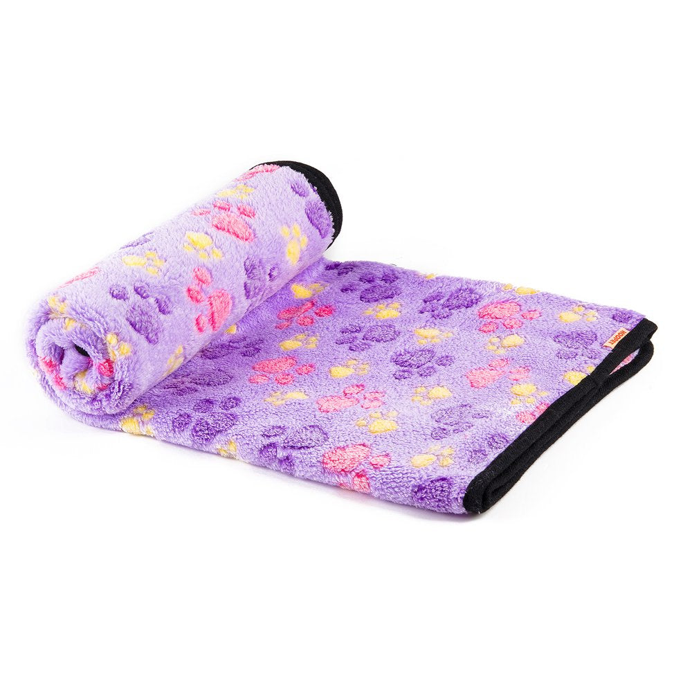 LUXMO Puppy Blanket for Pet Cushion Small Dog Cat Bed Soft Warm Sleep Mat, Pet Dog Cat Puppy Kitten Soft Blanket Doggy Warm Bed Mat Paw Print Animals & Pet Supplies > Pet Supplies > Cat Supplies > Cat Beds LUXMO PREMIUM 31" x 24" Purple 