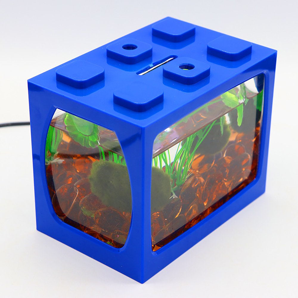 Mini Aquarium Box Small Betta Fish Tank Multifunctional USB Rechargeable Fish Tank with LED Light Lamp Reptile Feeding Box Tank Building Block Fish Bowl Home Decor LED Light Feeding Box(Blue) Animals & Pet Supplies > Pet Supplies > Fish Supplies > Aquarium Lighting EIMELI   