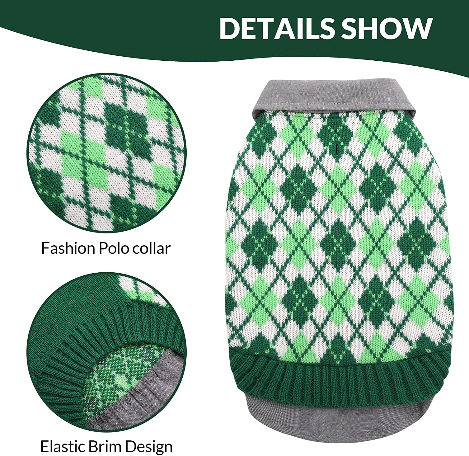 LETSQK Dog Sweater Dog Knitted Pet Clothes Classic Dog Winter Outfit with Plaid Argyle Patterns Warm Dog Sweatshirt with Polo Collar for Small Medium Puppies Dogs Cats, Green, L Animals & Pet Supplies > Pet Supplies > Dog Supplies > Dog Apparel LETSQK   