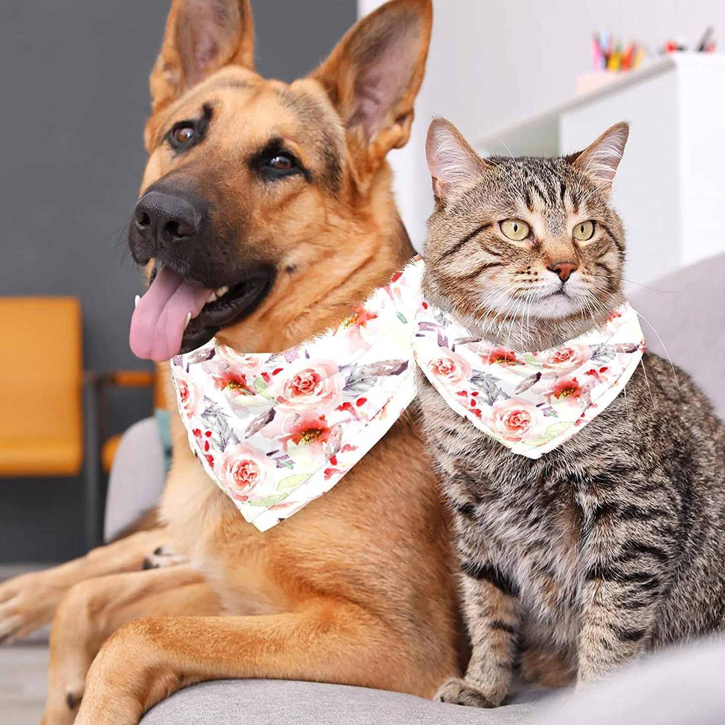 Dog Bandanas,Cat Triangle Bibs,Two Sizes,Floral Pink Flower Print,Pet Scarf for Small Medium Large Pets Animals & Pet Supplies > Pet Supplies > Dog Supplies > Dog Apparel tzhcjsjgs   