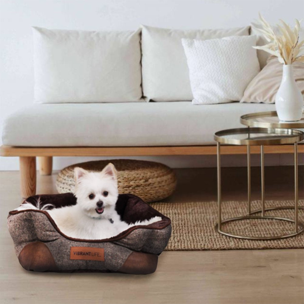 Vibrant Life Pet Bed Small Cozy Cuddler-Style Dog & Cat Bed, Bed with High Walls, Brown Animals & Pet Supplies > Pet Supplies > Cat Supplies > Cat Beds PM&J LLC   