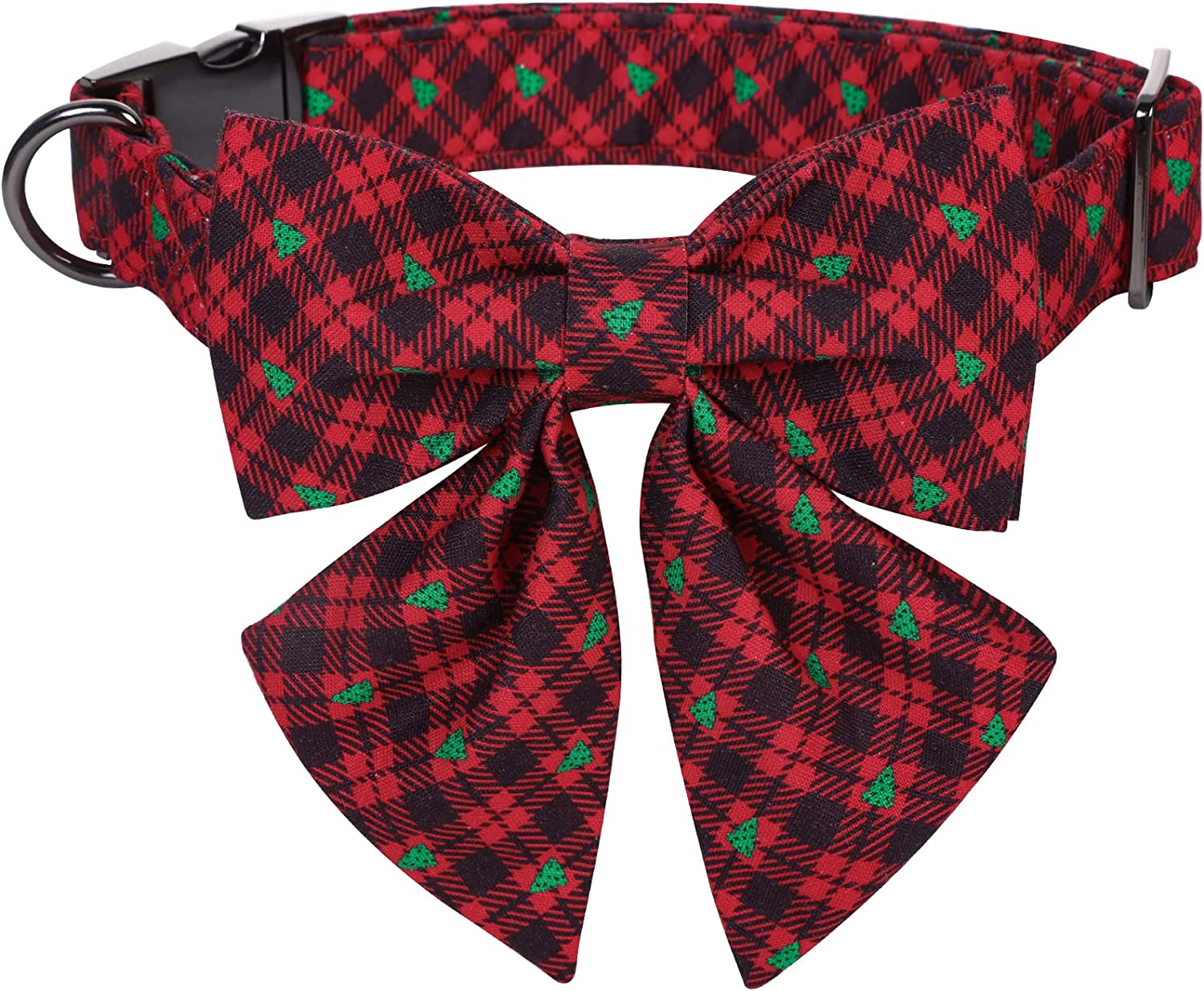 Lionet Paws Christmas Dog Collar with Bowtie, Dog Bowtie Collar with Metal Buckle for Dogs, Adjustable Comfortable Dog Collar Girl Boy Gift Santa Claus, M, Neck 13.5-22 In Animals & Pet Supplies > Pet Supplies > Dog Supplies > Dog Apparel lionet paws Black&Red Grid Tree(Sailor Bow) Large (Pack of 1) 
