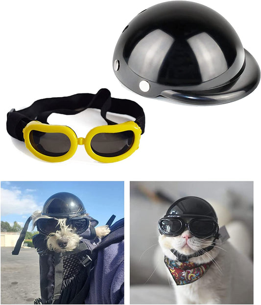 Small Dog Helmet&Goggles, Suitable for Cats & Small Dogs, Dog Cat Safety Riding Cap, a Cool Costume for Pets, Sunglasses with Adjustable Strap and UV Cut (Small, Yellow) Animals & Pet Supplies > Pet Supplies > Dog Supplies > Dog Apparel Lmaray YELLOW Small 