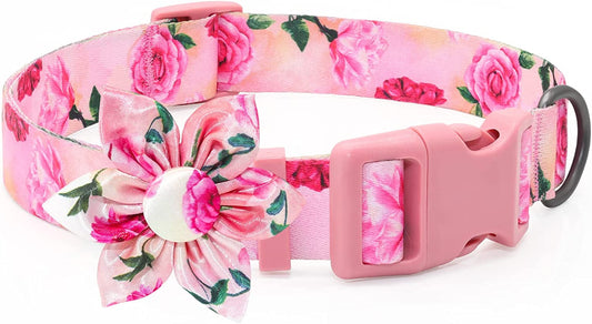 Pink Dog Collar Floral Girl Dog Collar with Rose Flower Bow Tie Dog Collar for Cute Girl Female Cats Dogs Spring Summer Season Dog Collar for Small Medium Large Dogs for Your Furbaby Animals & Pet Supplies > Pet Supplies > Dog Supplies > Dog Apparel DQGHQME Rose-Pink S 